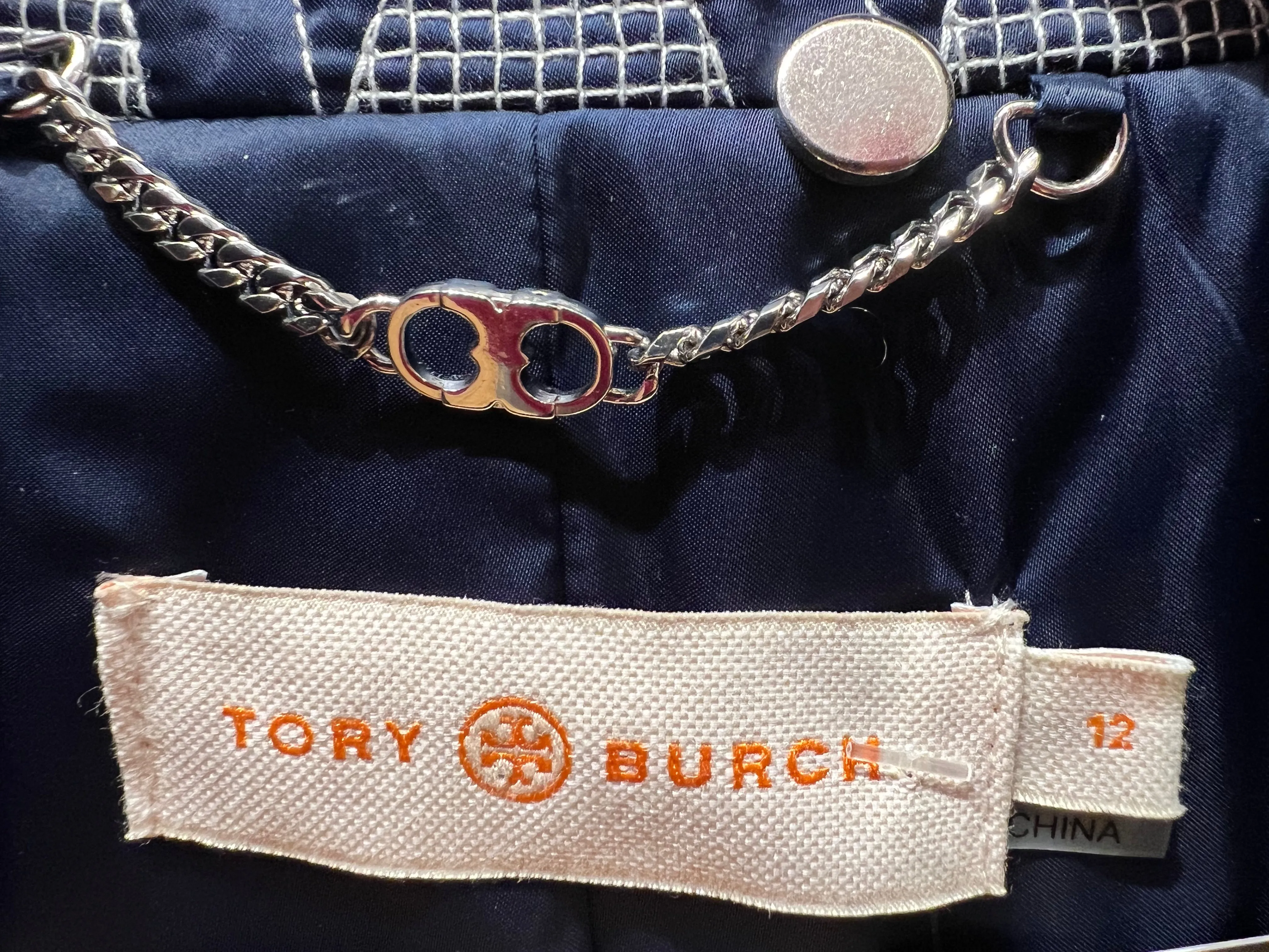 Tory Burch Navy Printed Coat - UK 12