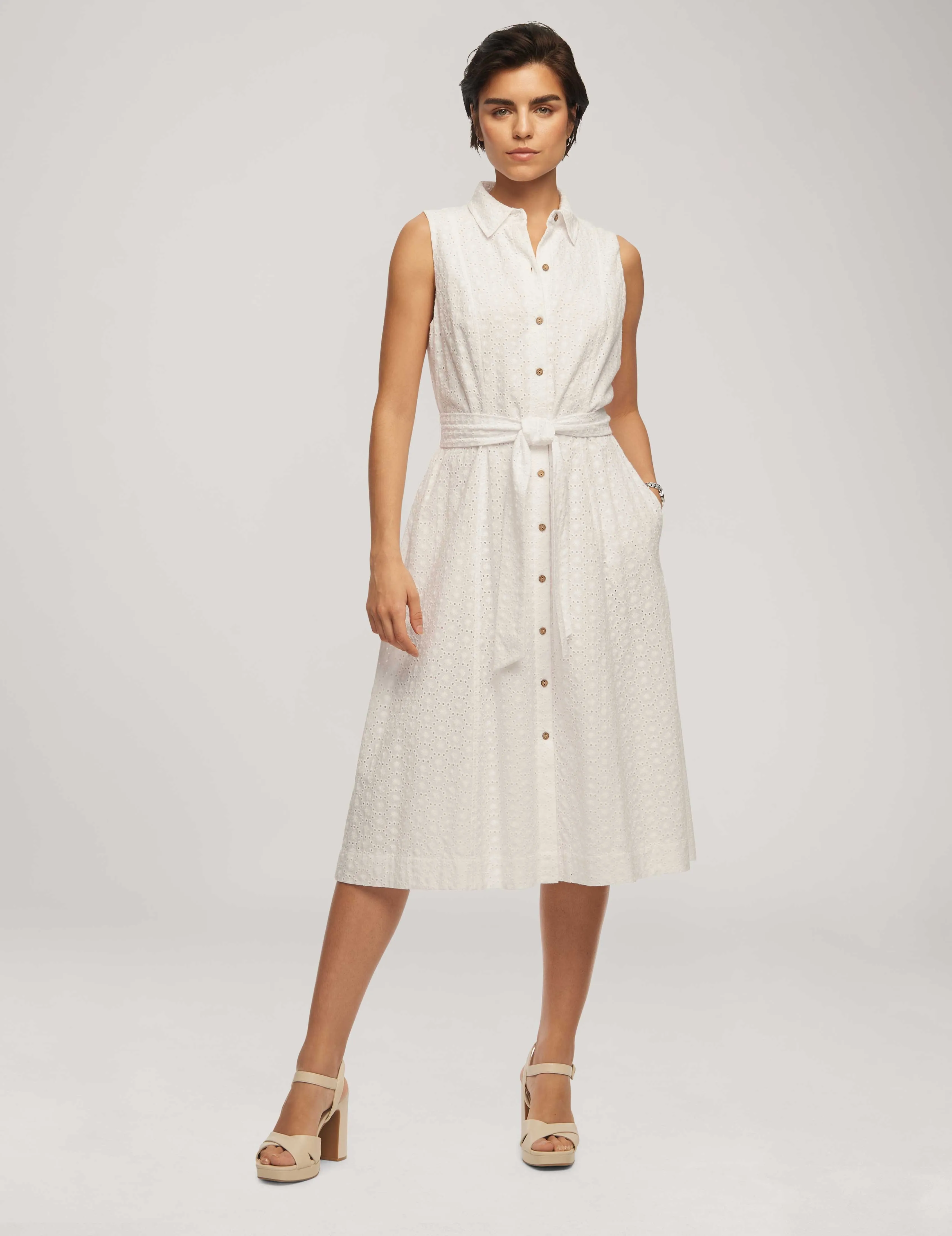 White Eyelet Diane Midi Shirt Dress - Sale