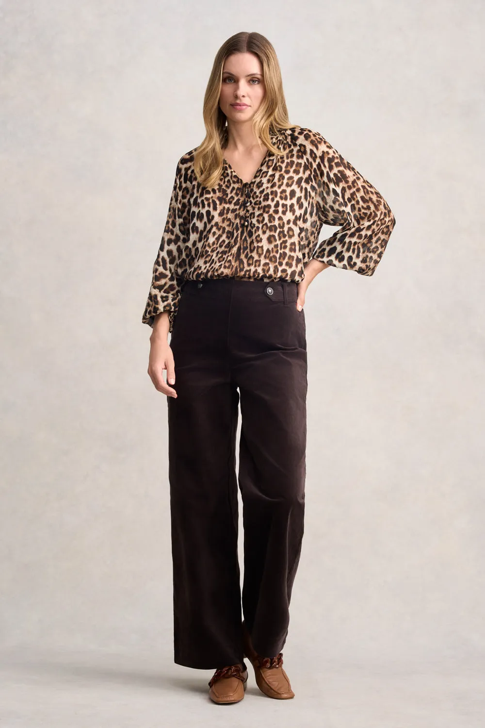Wide Leg Velvet Pant - Chocolate