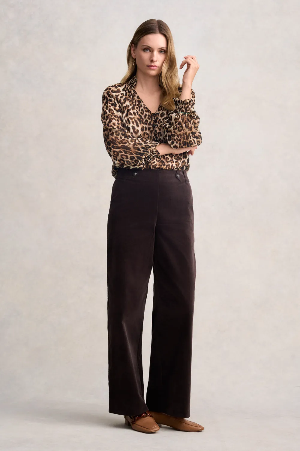 Wide Leg Velvet Pant - Chocolate