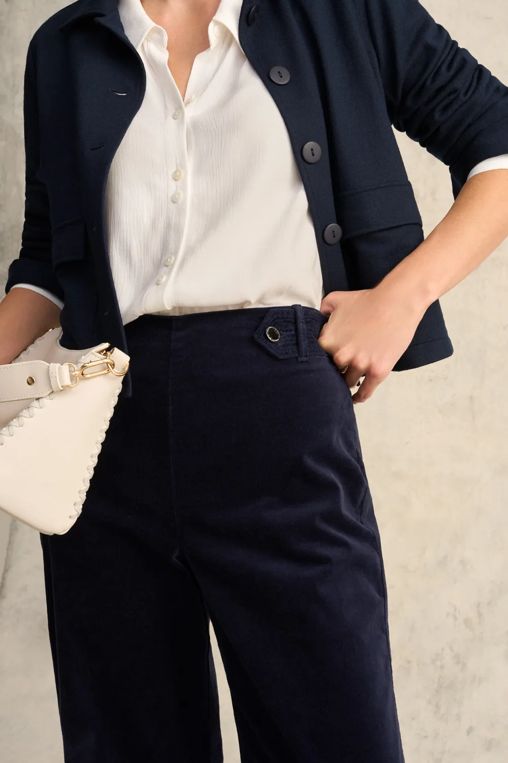 Wide Leg Velvet Pant - Rich Navy