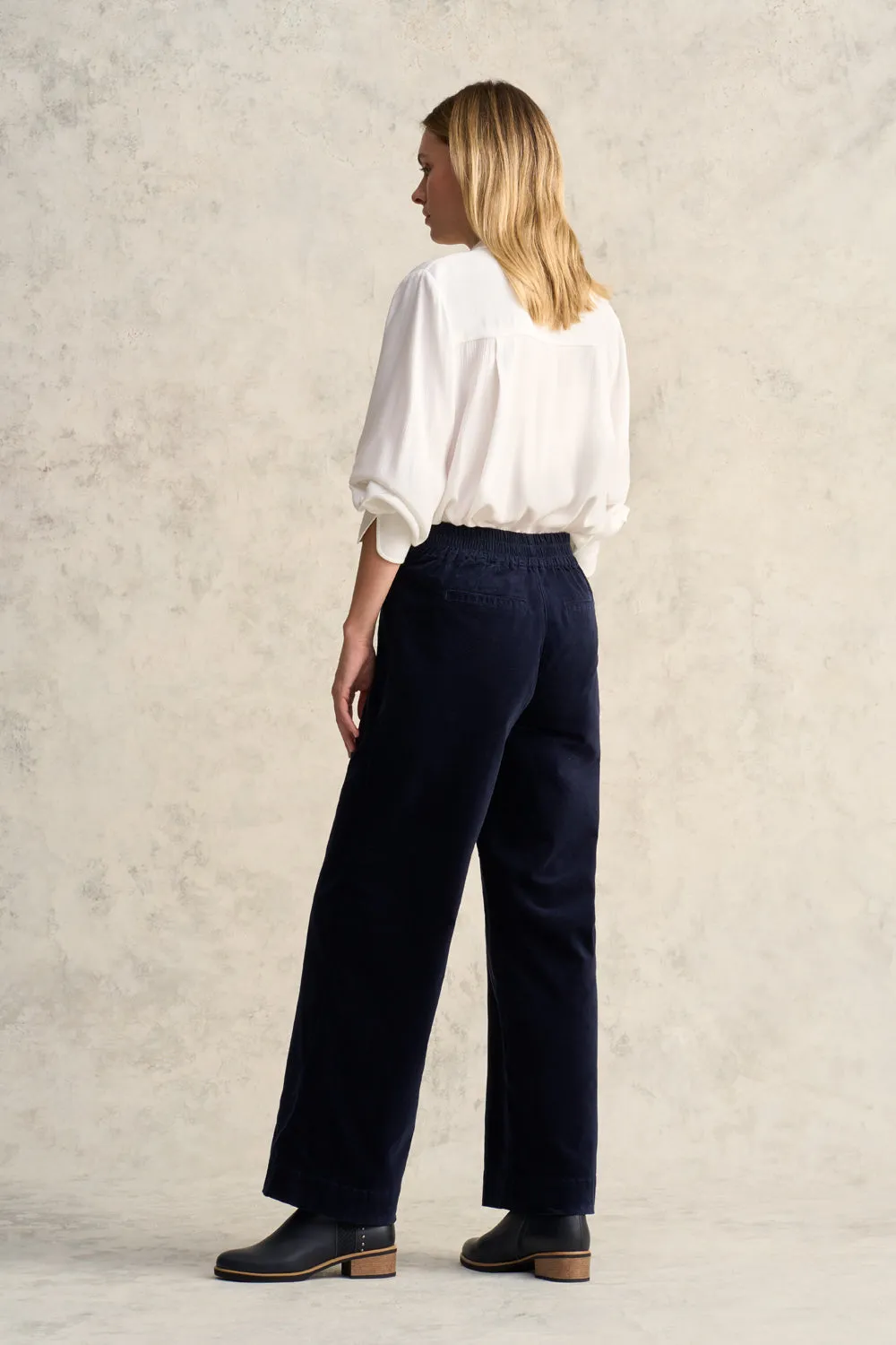 Wide Leg Velvet Pant - Rich Navy