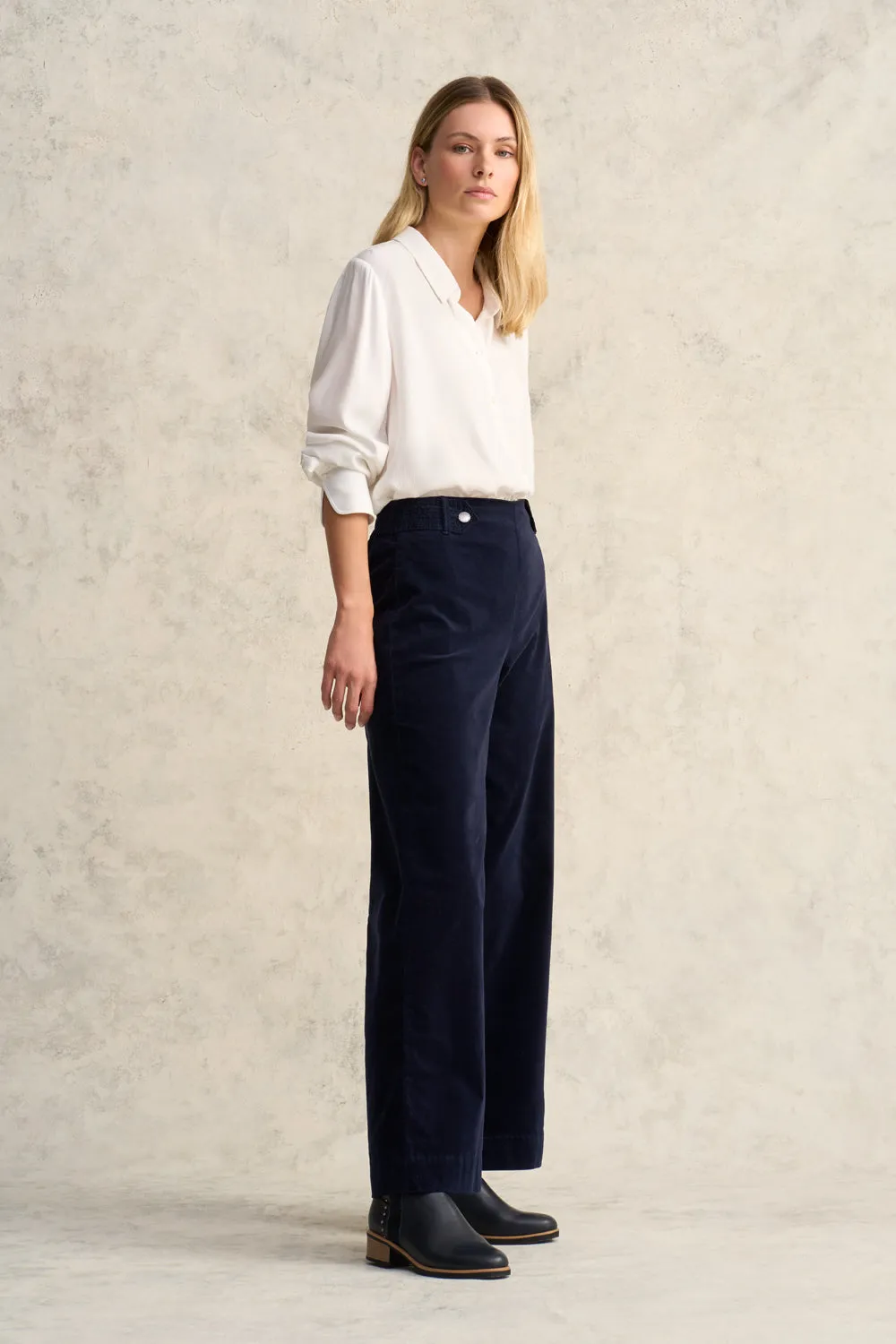 Wide Leg Velvet Pant - Rich Navy