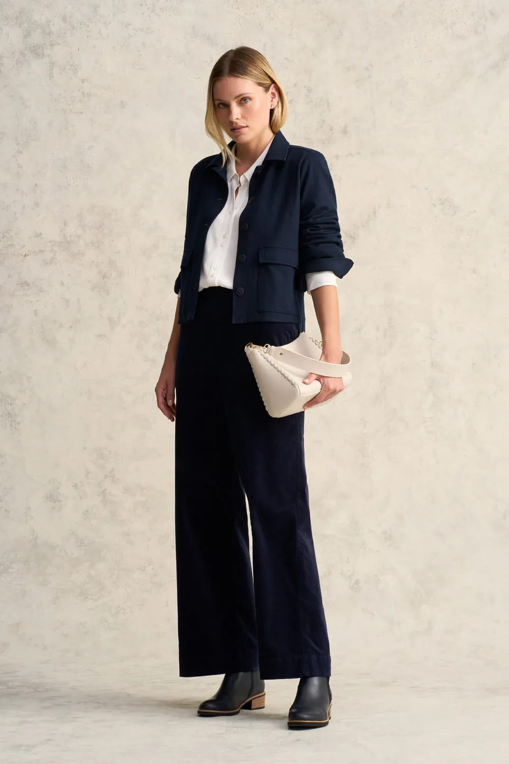 Wide Leg Velvet Pant - Rich Navy